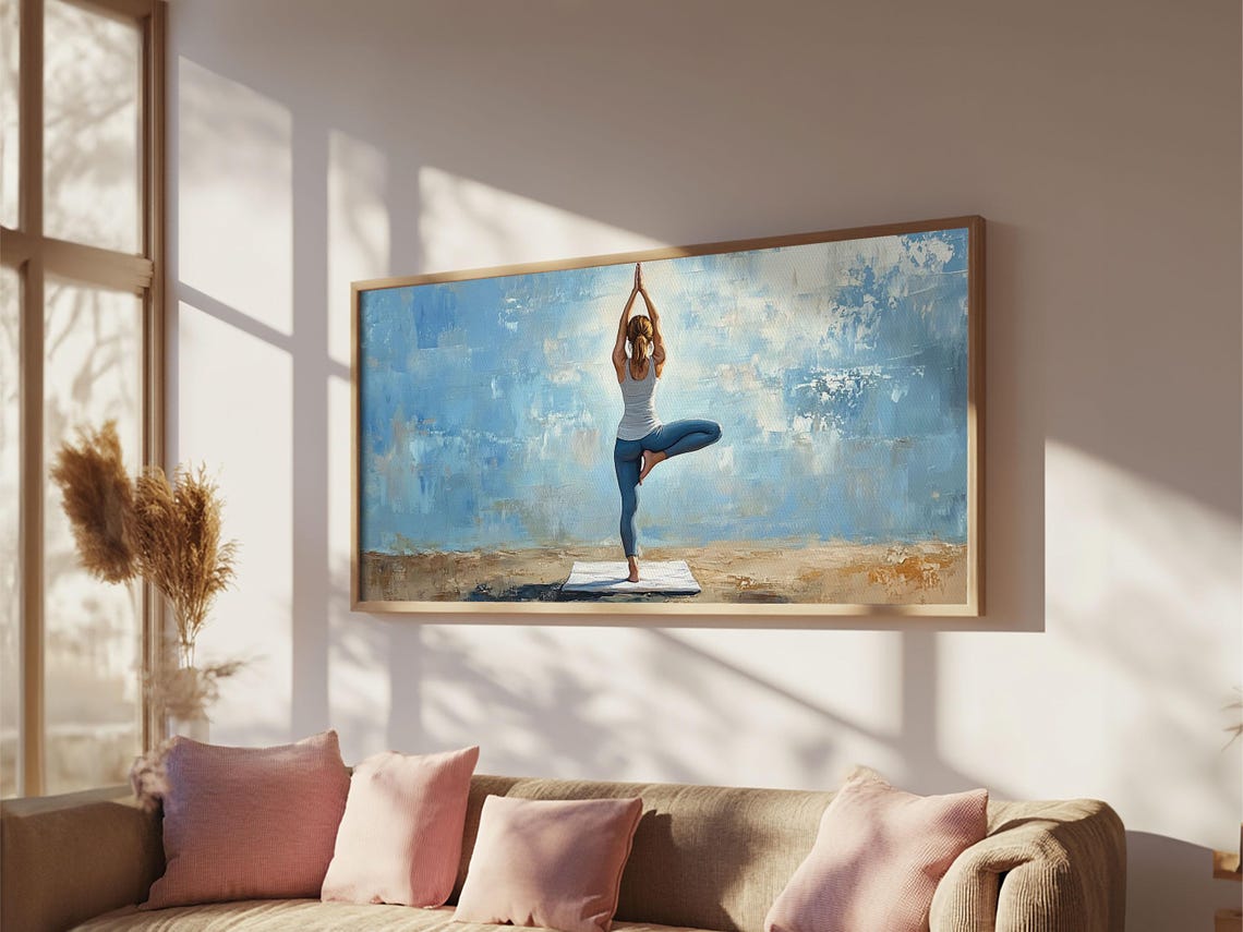 Yoga Tree Pose Beach Blue Sky Wellness Meditation Wall Art Poster - Image 2