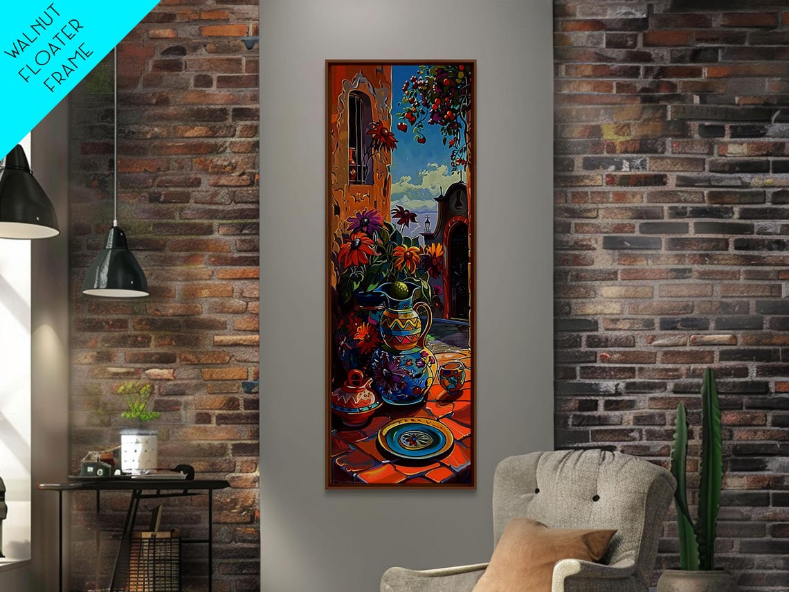Mediterranean Courtyard Painted Ceramics Flowers Terrace Table Poster - Image 6