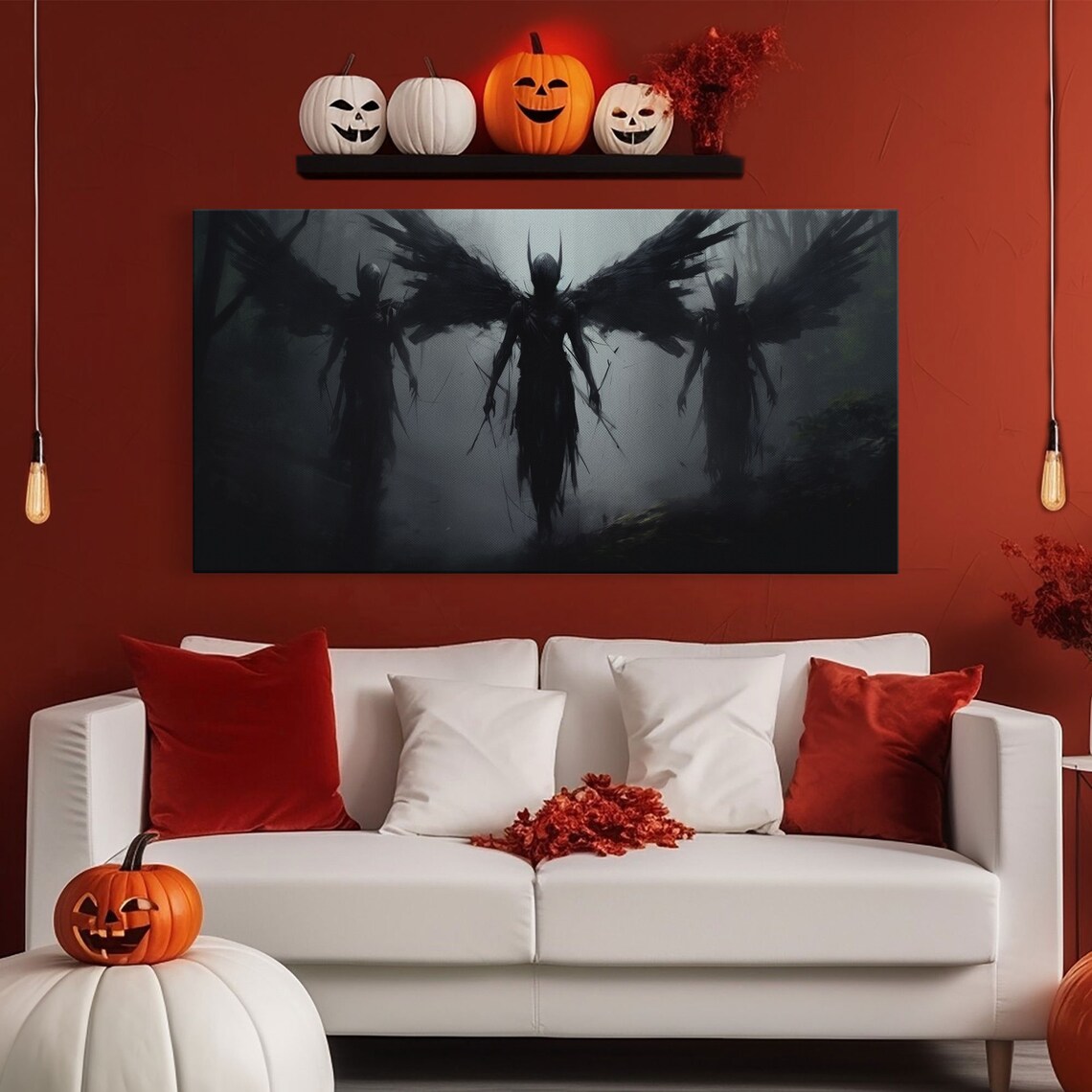 Fallen Angels Halloween Art Print, Charcoal Sketch - Image 6