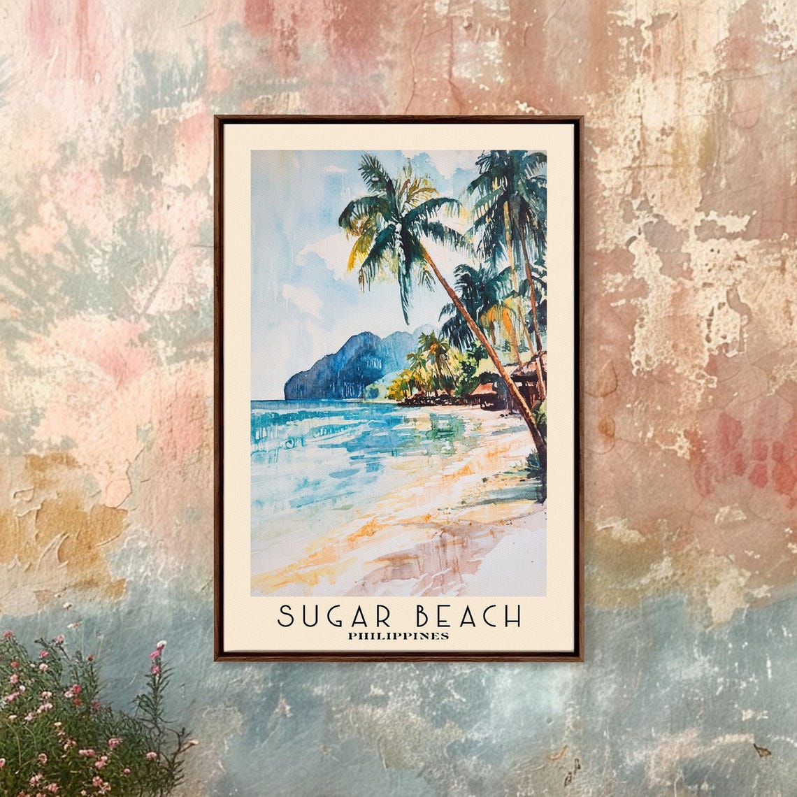 Sugar Beach Philippines Coconut Palms Tropical Shore Watercolor Poster - Image 4
