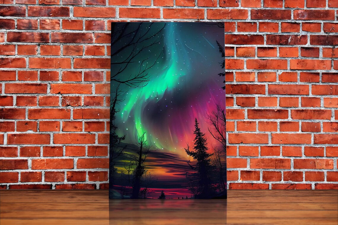 Aurora Borealis Mountain Landscape Art Print - Image 5