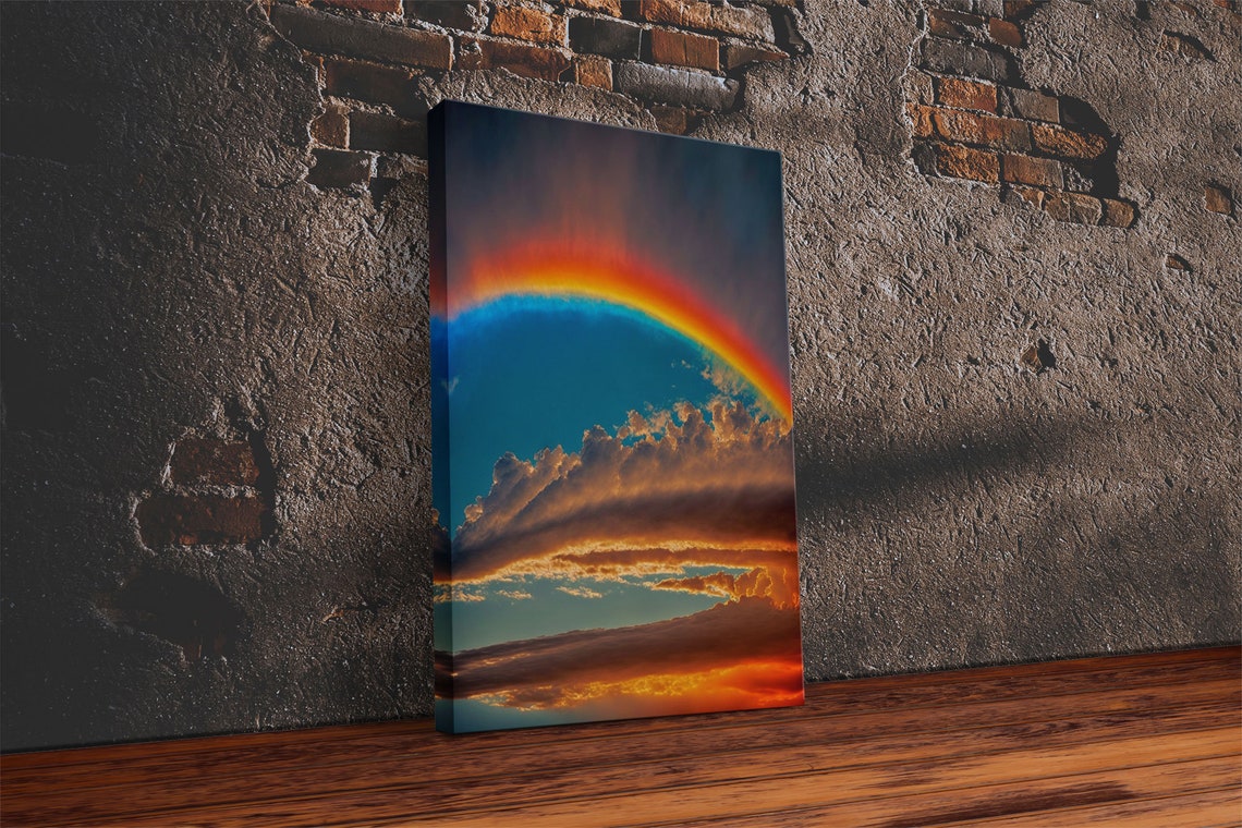 Rainbow Art Framed Print Rainbow Painting Colorful Cloudy Sky Wall Decor - Image 2