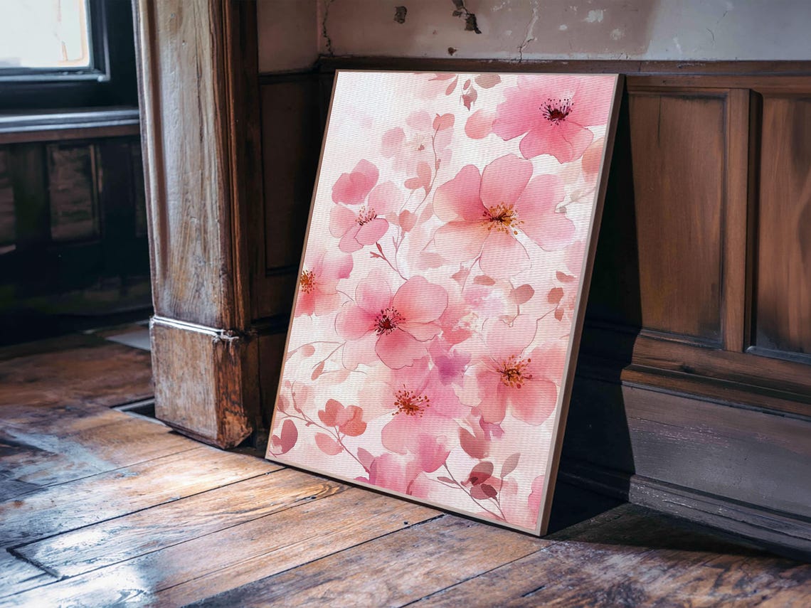 Pink Watercolor Flowers Wall Art Print Soft Blossom Floral Painting - Image 5