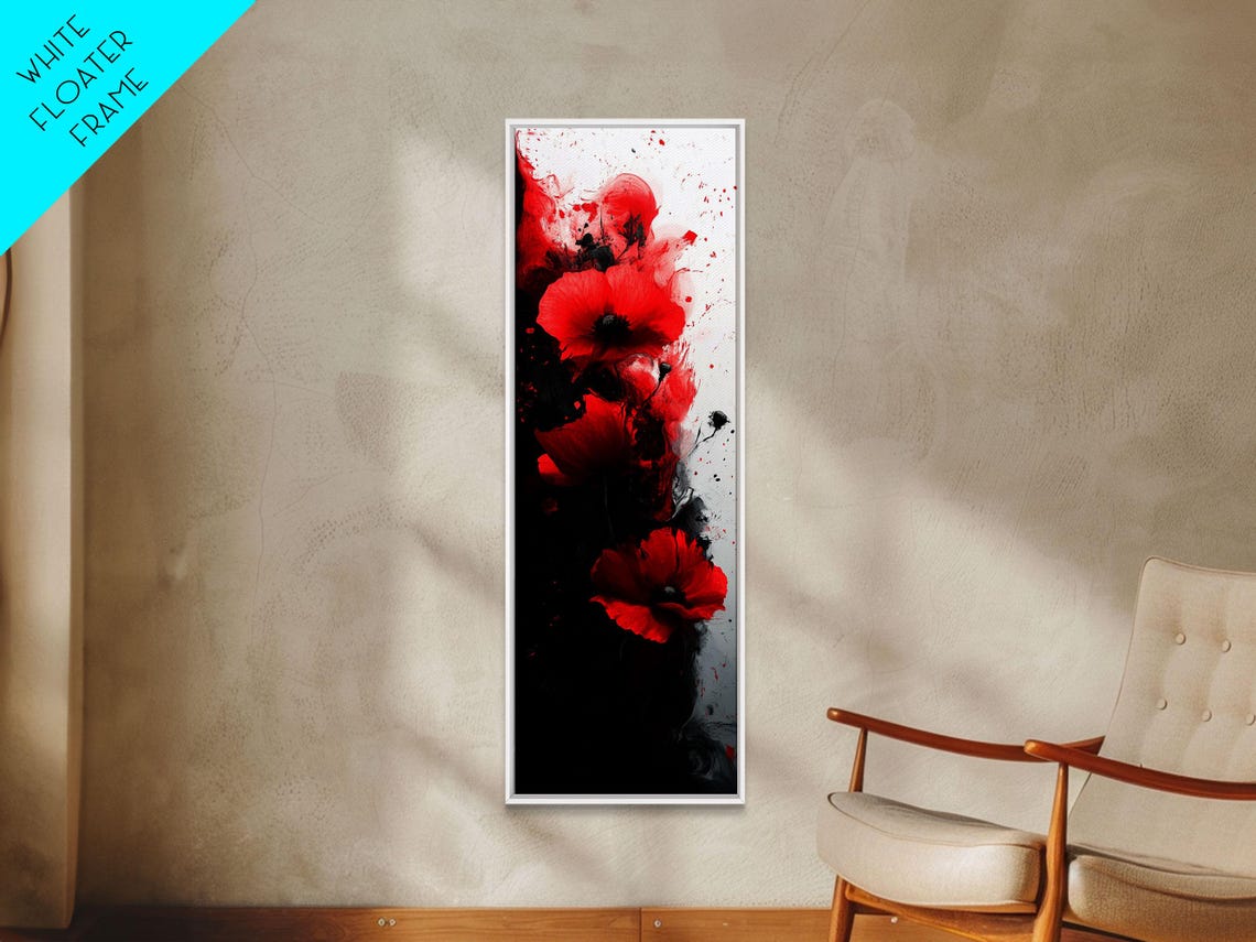 Red Poppies On Black Tall Vertical Dramatic Abstract Floral Art Poster - Image 6