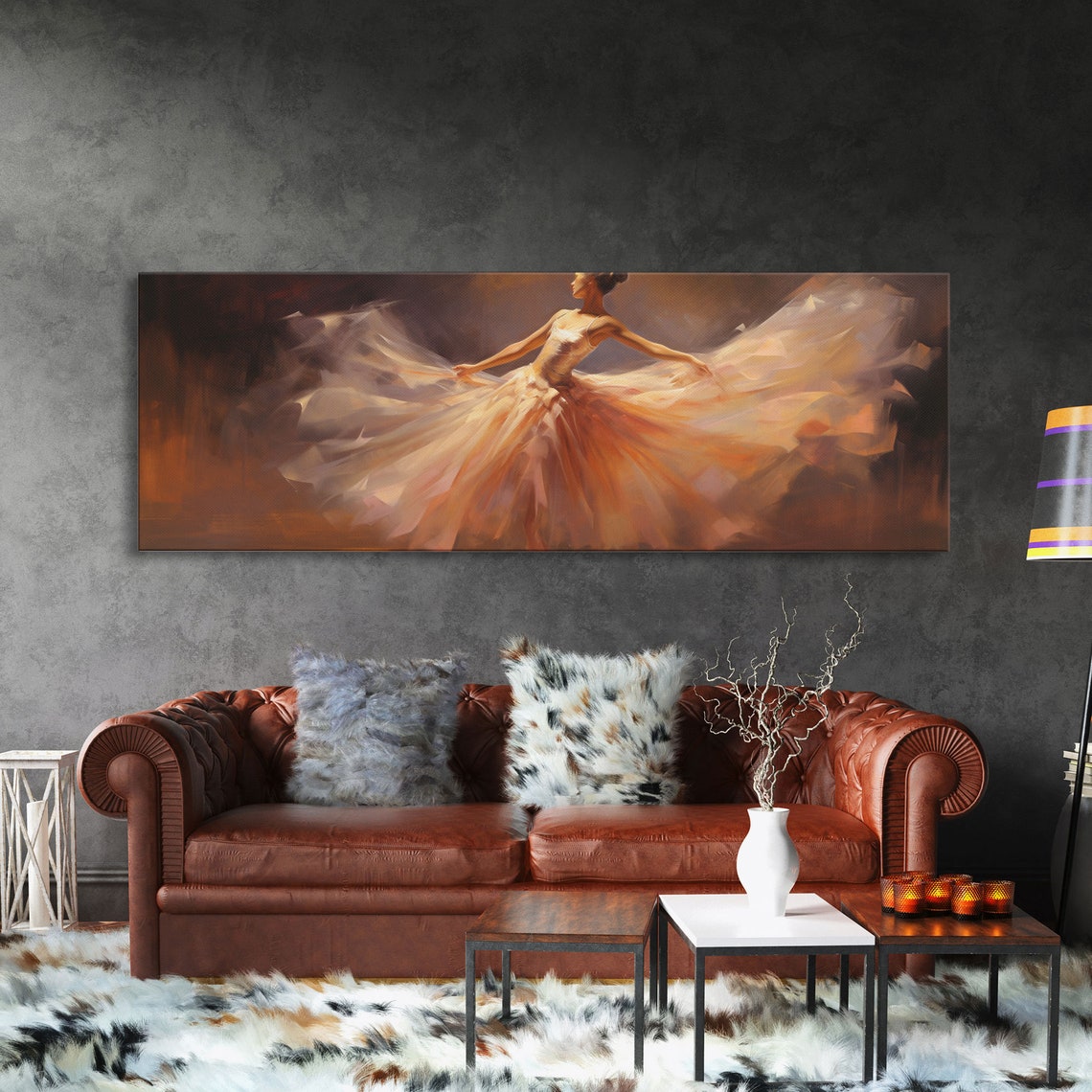 Ballerina Dancer Flowing Peach Tutu Oil Painting Graceful Wall Art - Image 3