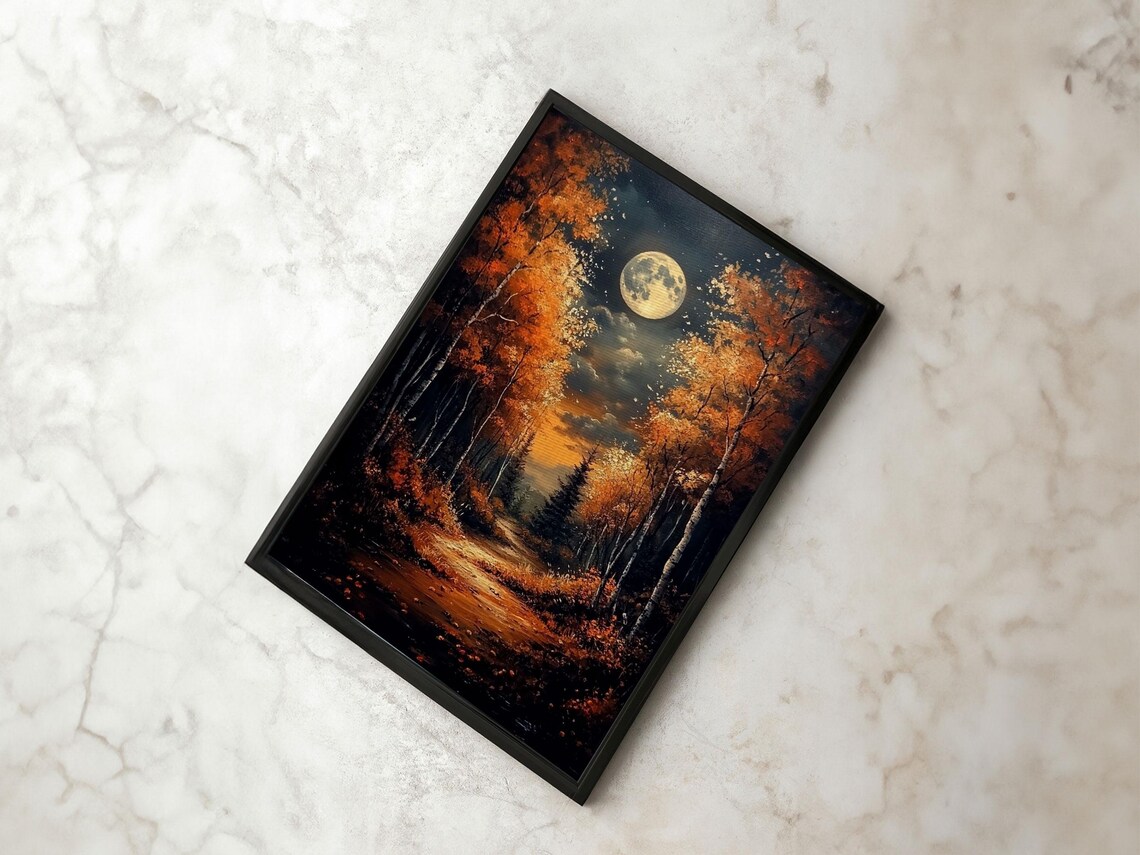 Full Moon Over a Haunted Forest, Dark Academia Art Print - Image 4