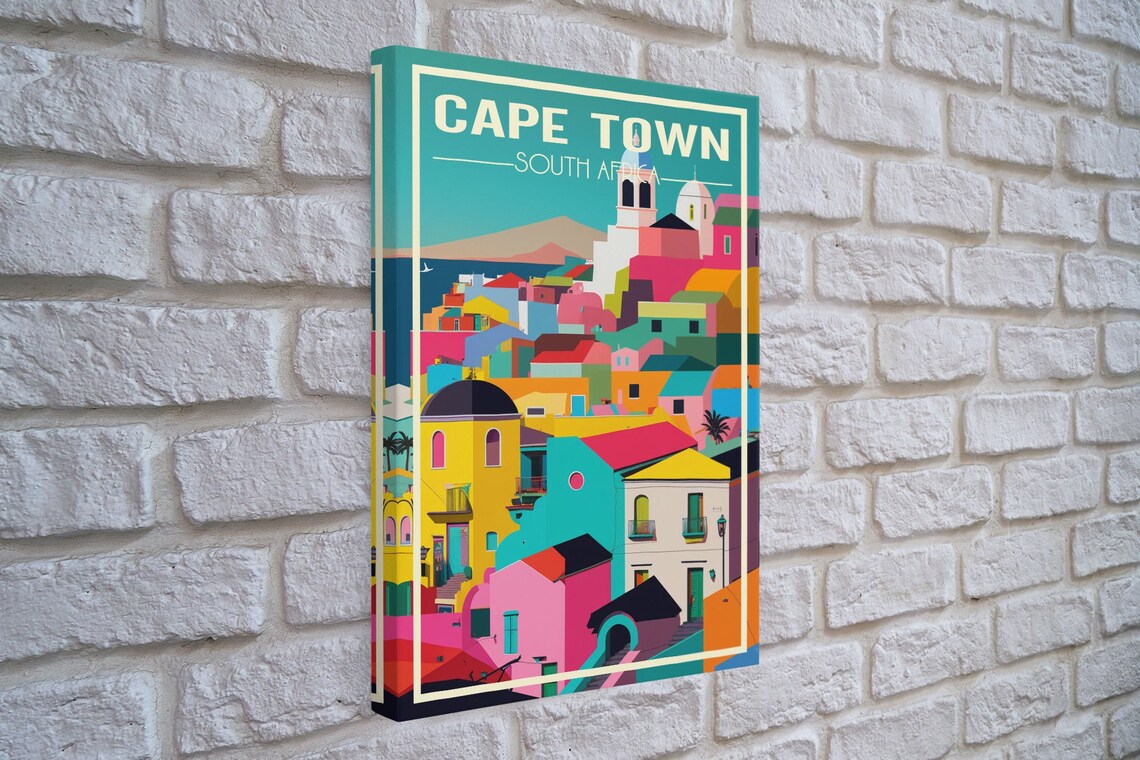 Cape Town South Africa Colorful Hillside Houses Retro Travel Poster - Image 4
