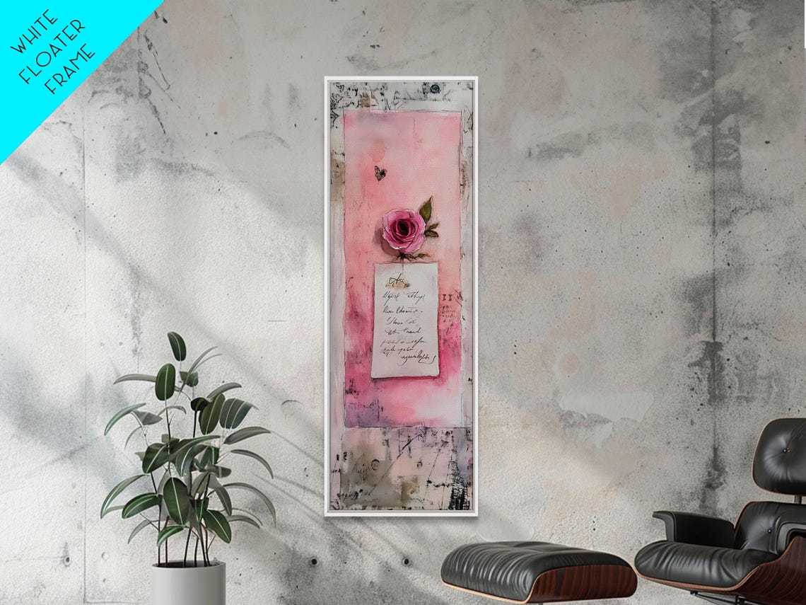 Pink Rose Love Letter Mixed Media Romantic Vintage Art Poster - Image 4