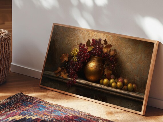 Still Life Of Grapes Framed Print Victorian Oil Painting Print Kitchen Wall Art Kitchen Painting Kitchen Home Decor