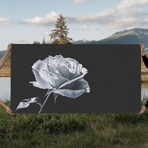 Large White Rose Painting Print Flower Painting Floral Decor Moody Centerpiece Painting Above Mantle Wall Art Sofa Wall Art