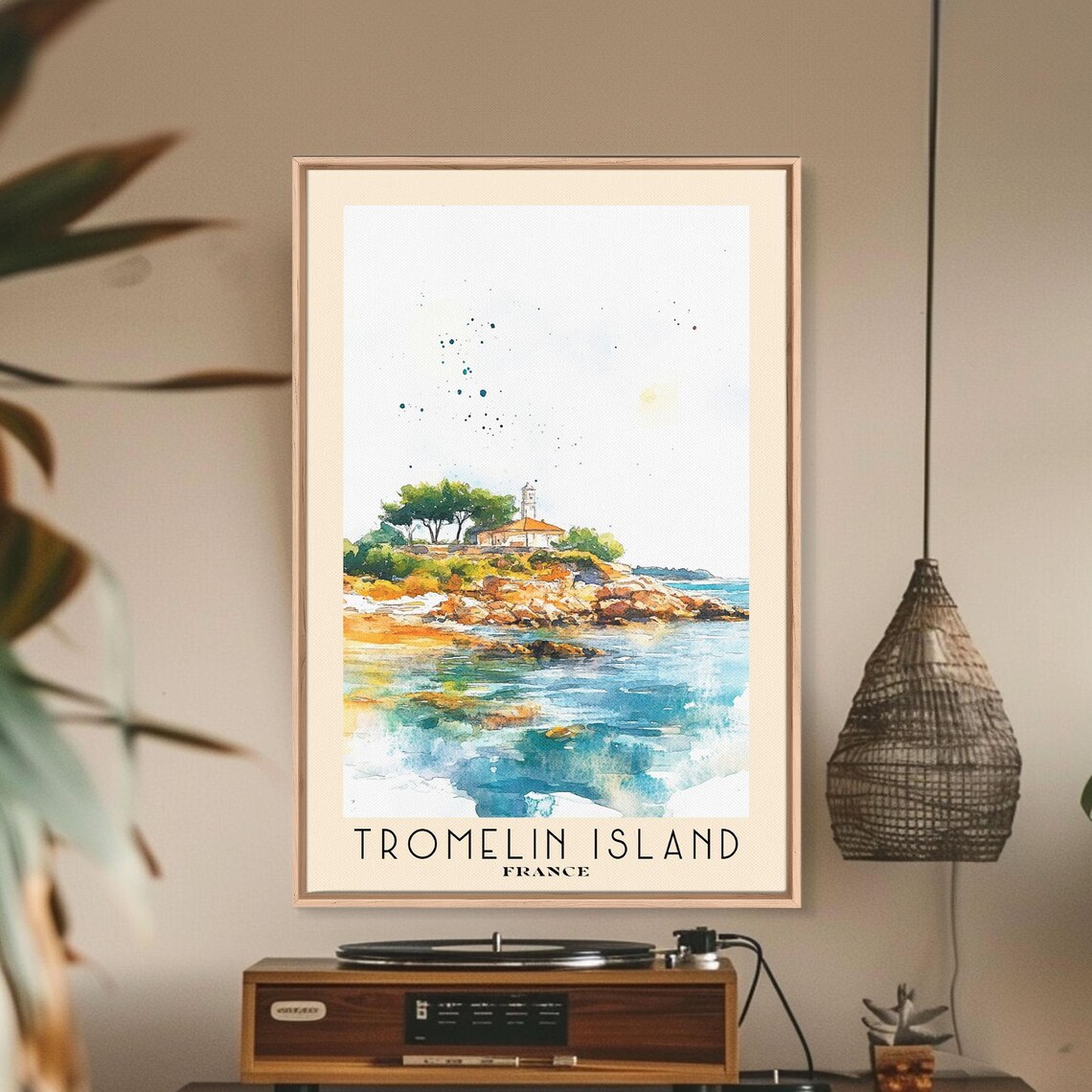 Tromelin Island France Lighthouse Rocky Islet Watercolor Sea Poster