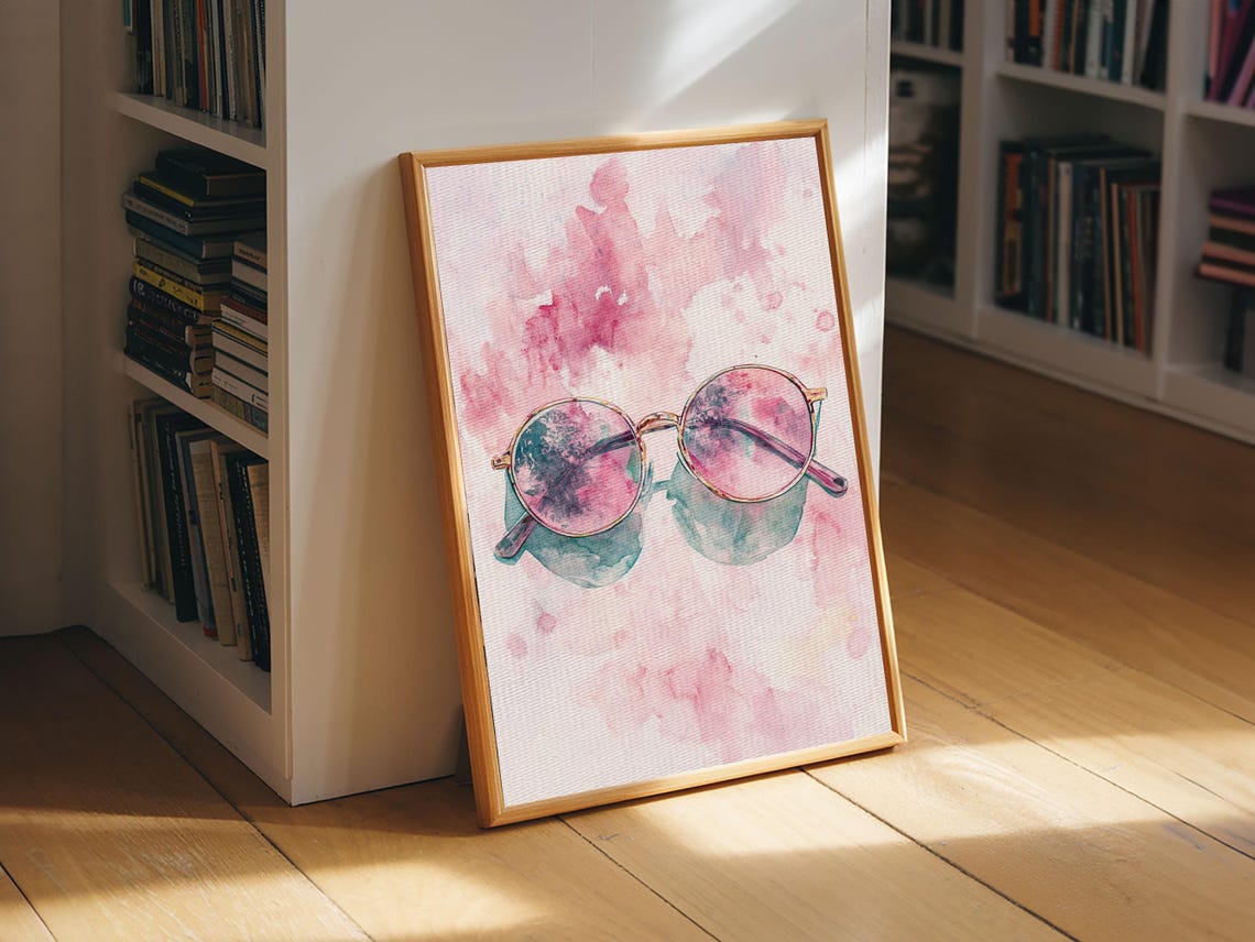 Rose Tinted Sunglasses Watercolor Pink Retro Fashion Art Print - Image 3