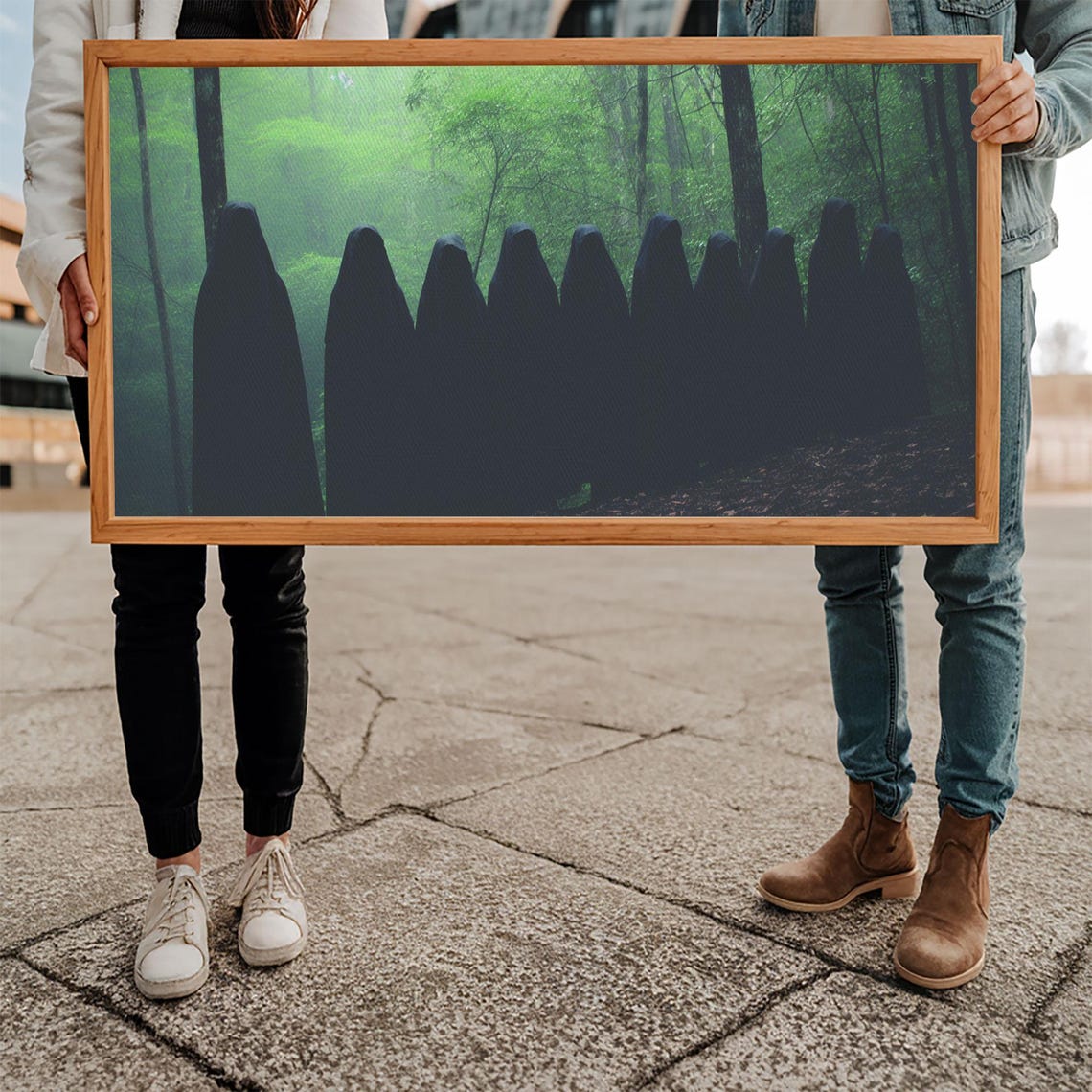 Hooded Cult Figures Standing In Misty Green Forest Halloween Poster - Image 5