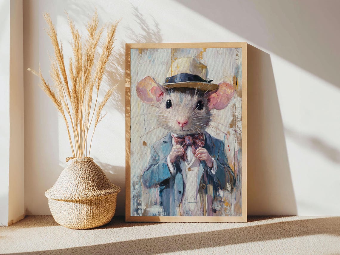 Dapper Mouse Gentleman In Suit And Hat Whimsical Animal Wall Art - Image 5