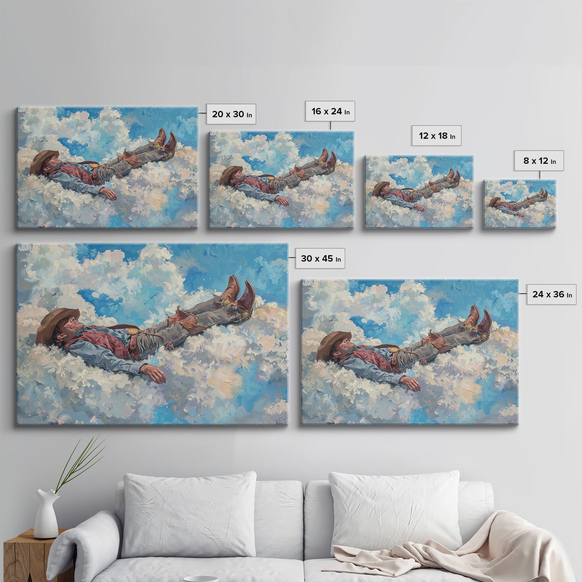 Cowboy Floating On White Clouds Dreamy Sky Western Art Poster - Image 2