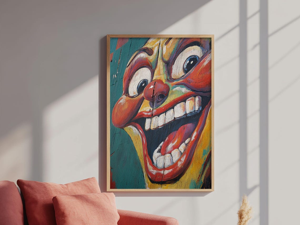 Creepy Grinning Clown Face Pop Art Retro Halloween Painting Poster - Image 4