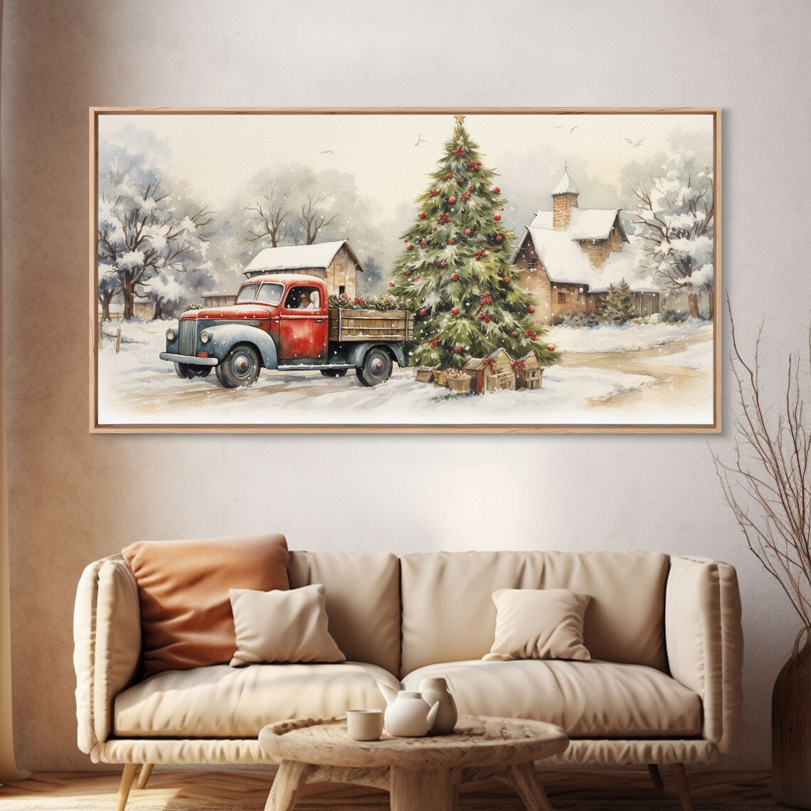 Vintage Red Truck Christmas Tree Farmhouse Art Print - Image 4