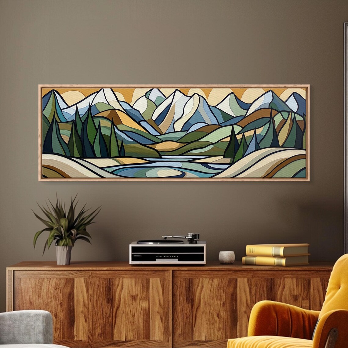 Stained Glass Style Mountain Lake Landscape Geometric Art Poster - Image 5