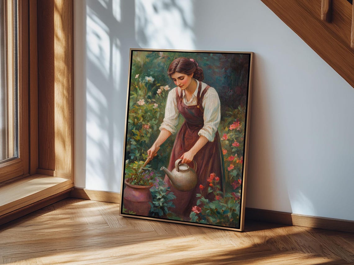 Art Print In The Garden Woman In Garden Painting Wall Art Print Extra Large Art Gardening Wall Art Gardening Gift Idea