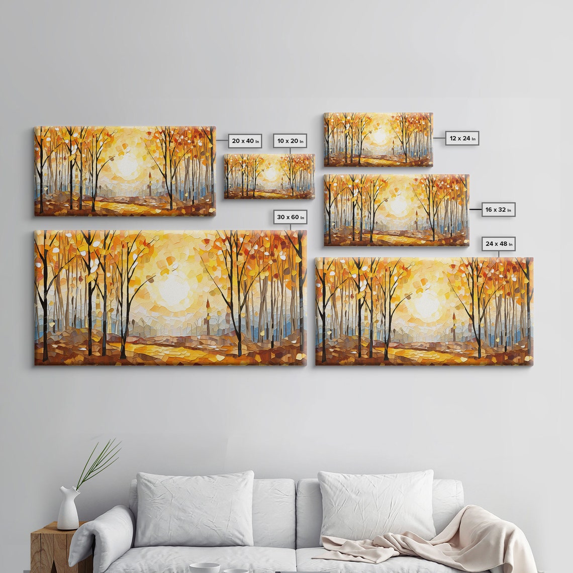 Golden Autumn Forest Sun Glow Mosaic Painting Panoramic Poster - Image 2