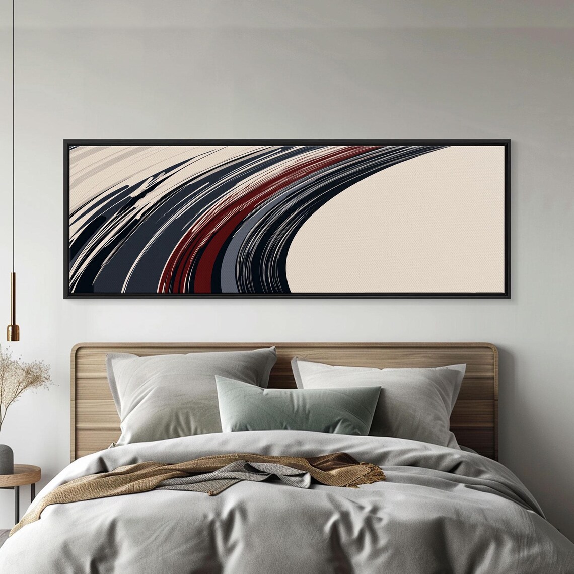 Abstract Line Art Grey Black And Brown Lines Framed Print Mcm Style Abstract Wall Art Extra Wide Art
