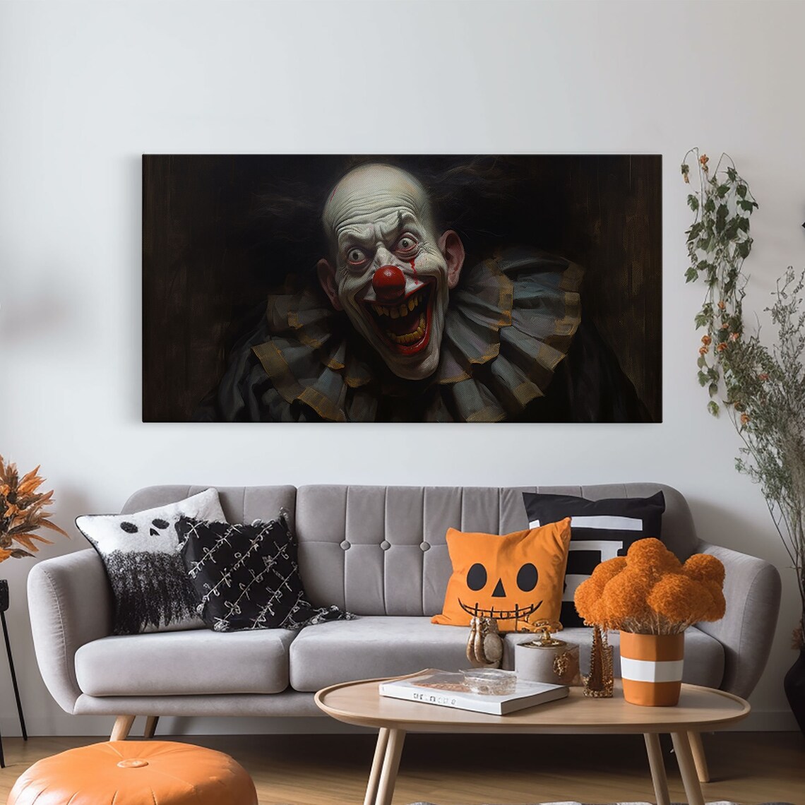 Creepy Clown Evil Grin Ruffled Collar Dark Portrait Scary Halloween Art Poster - Image 6
