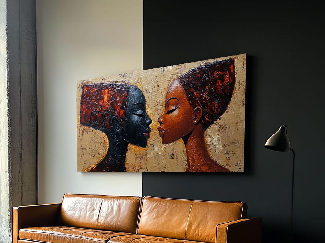 Two African Women Faces Gold Copper Textured Painting Art Poster - Image 4