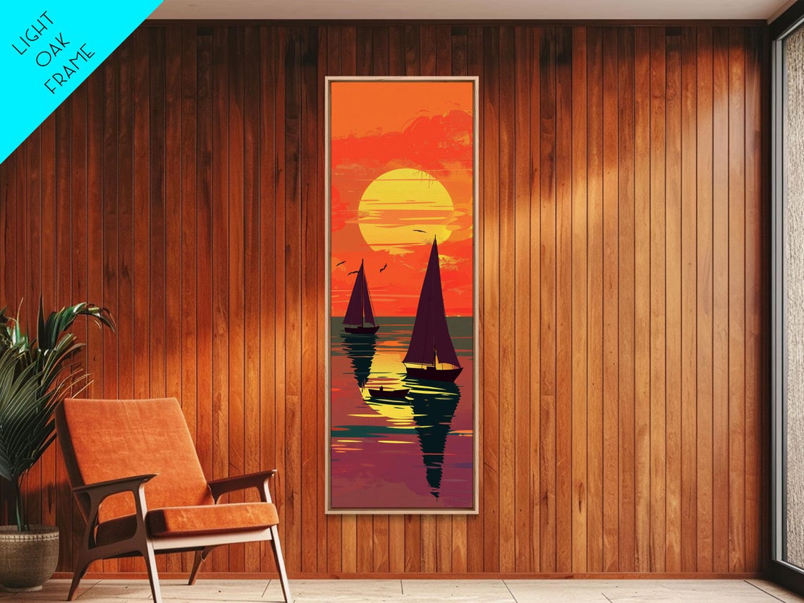 Sailing Boats Orange Sunset Golden Sun Seascape Ukiyo E Poster - Image 6