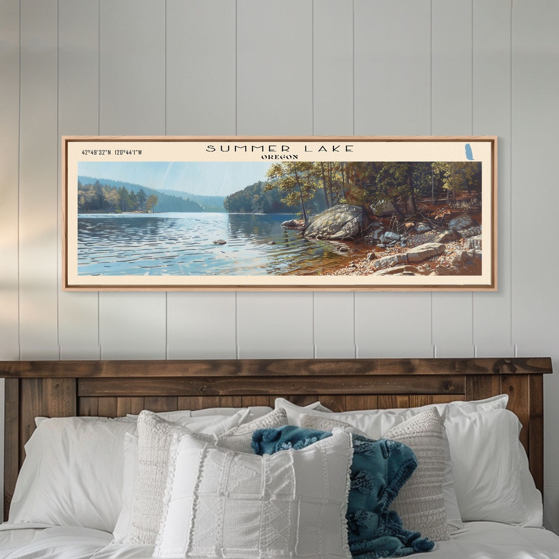 Summer Lake Oregon Sunny Rocky Shoreline Pine Forest Travel Poster - Image 2