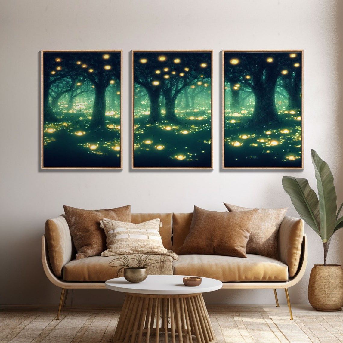 Firefly Forest At Night With Glowing Lights Three Piece Magical Print - Image 4