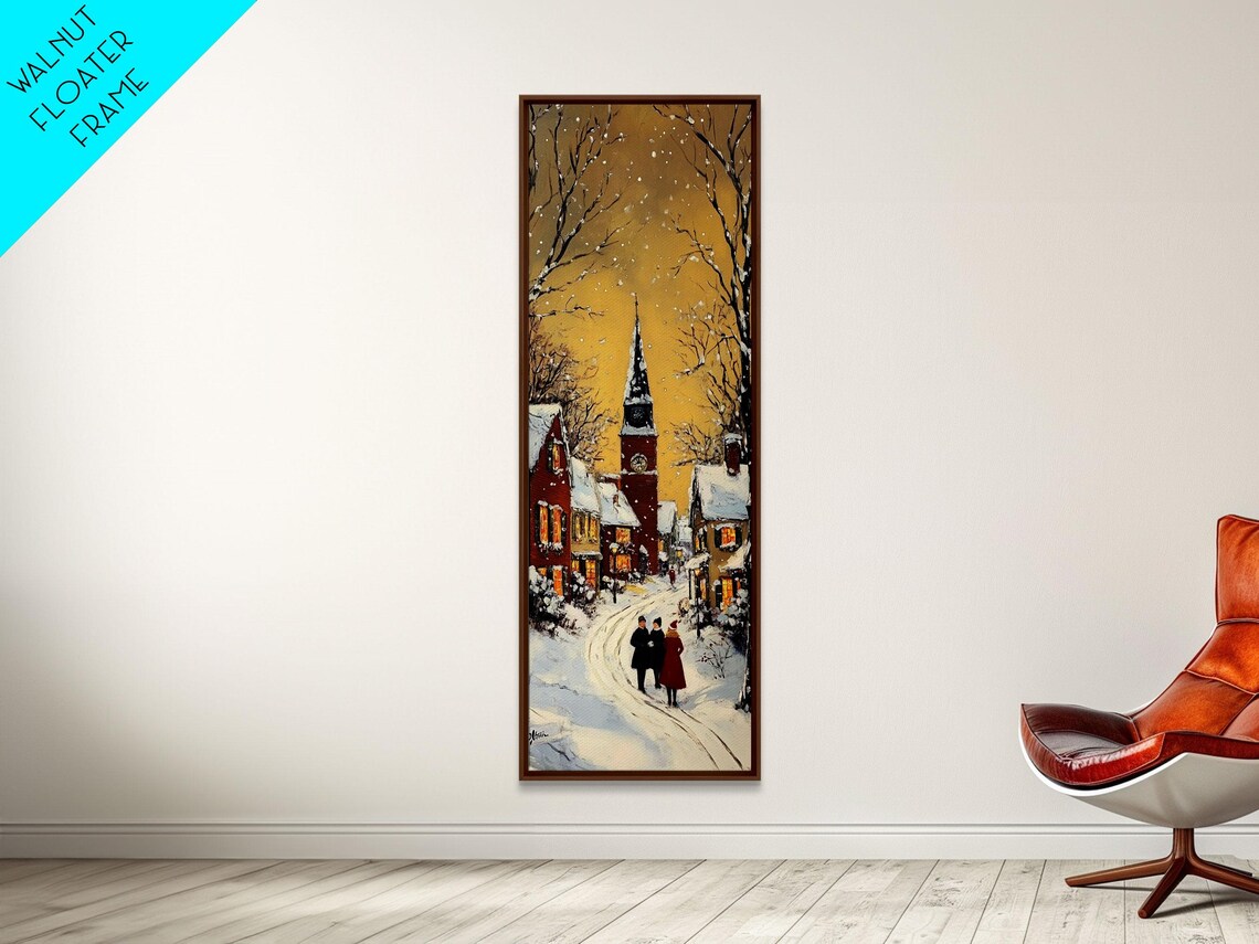 Snowy Village Street With Church Steeple Golden Sky Winter Poster - Image 6