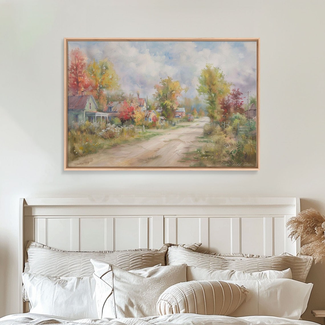 Autumn Small Town Street Watercolor Fall Foliage Houses Village Poster - Image 4