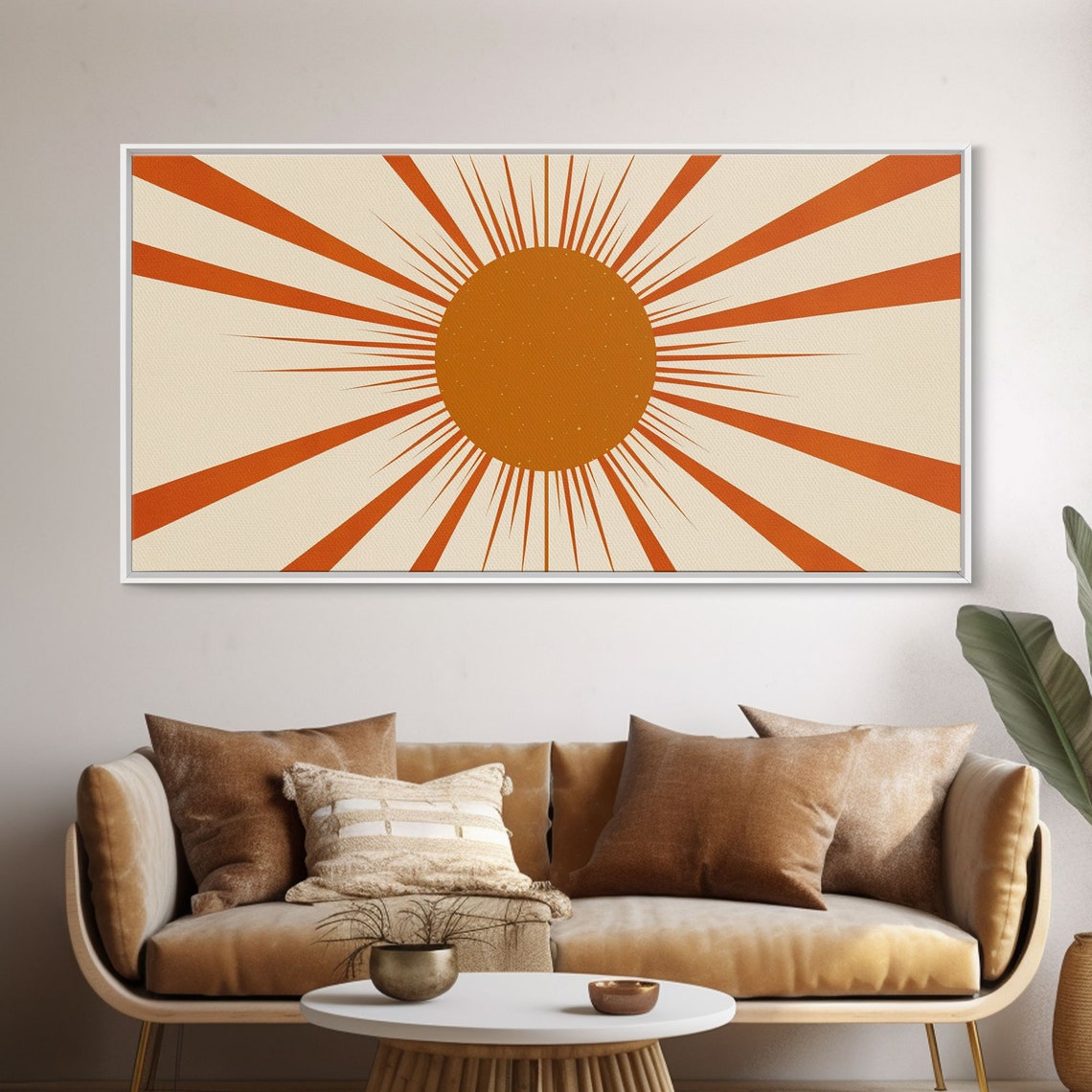 Retro Sunburst Orange Sun Rays Mid Century Modern Abstract Wall Print