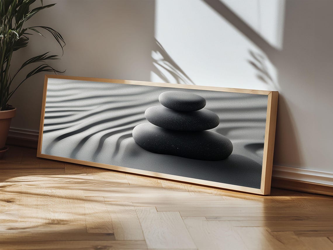 Coastal Harmony Framed Print Tranquil Pebbles Zen Reflection Nautical Decor Above Couch Living Room Wall Art