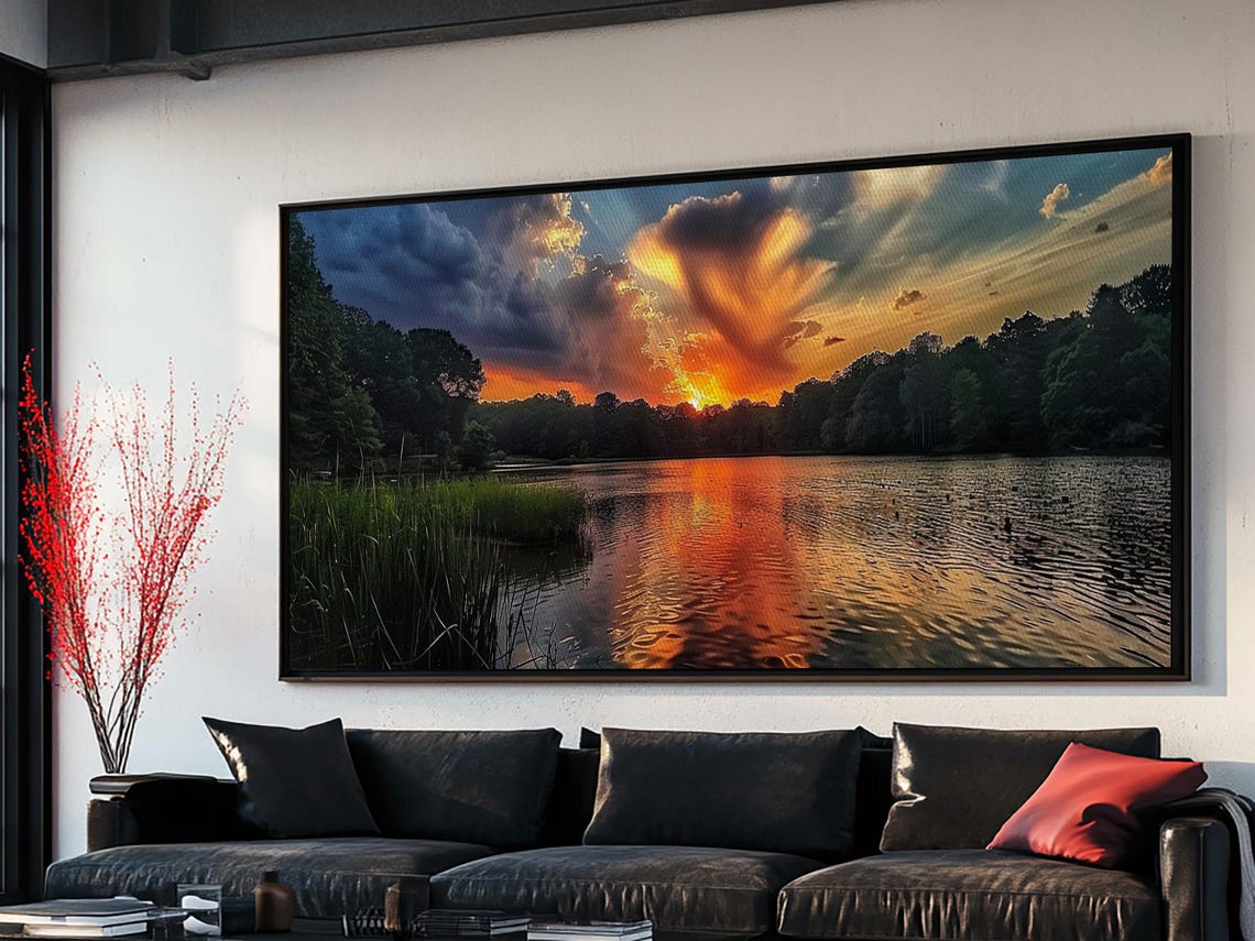 Lake Sunset With Fiery Clouds And Water Reflections Nature Poster - Image 4