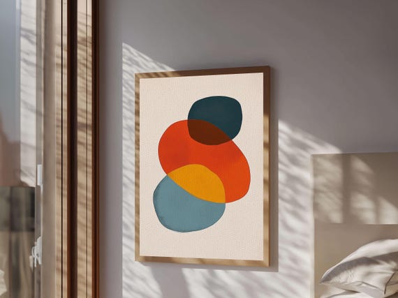 Abstract Geometric Print White Background Modern Abstract Art Mid Century Modern Art Red Blue And Yellow Art Ready To Hang