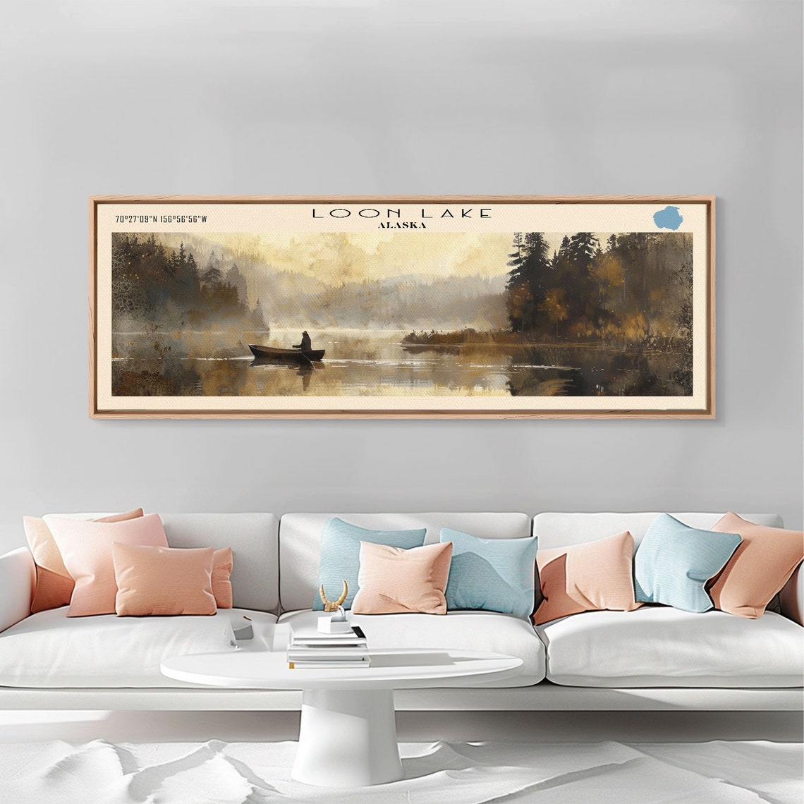 Loon Lake Alaska Golden Mist Lone Canoe Forest Shore Lake Art Poster - Image 3