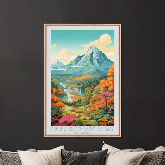 Gunung Leuser National Park Indonesia Rainforest Waterfall Peak Travel Poster