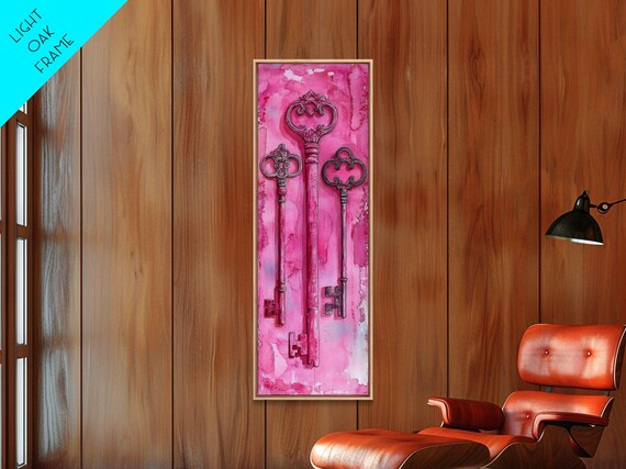 Antique Magenta Skeleton Keys Pink Watercolor Whimsical Wall Poster