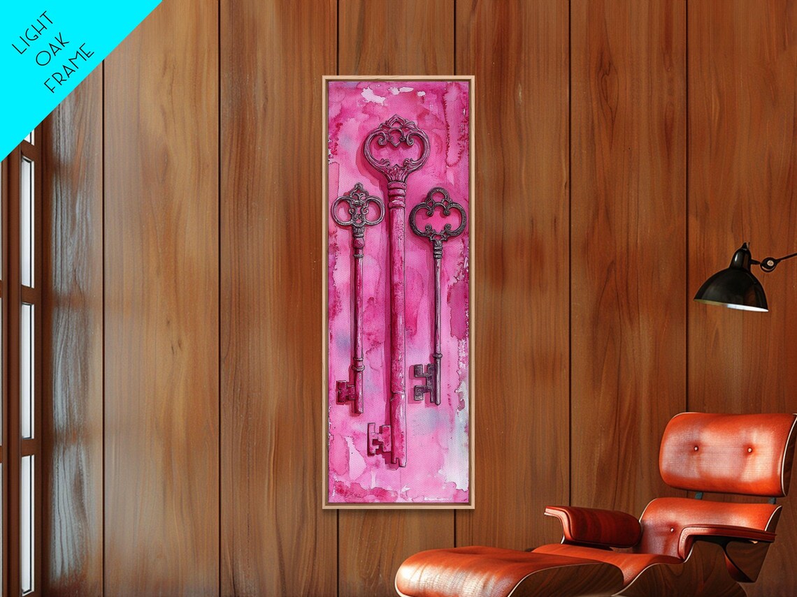 Antique Magenta Skeleton Keys Pink Watercolor Whimsical Wall Poster
