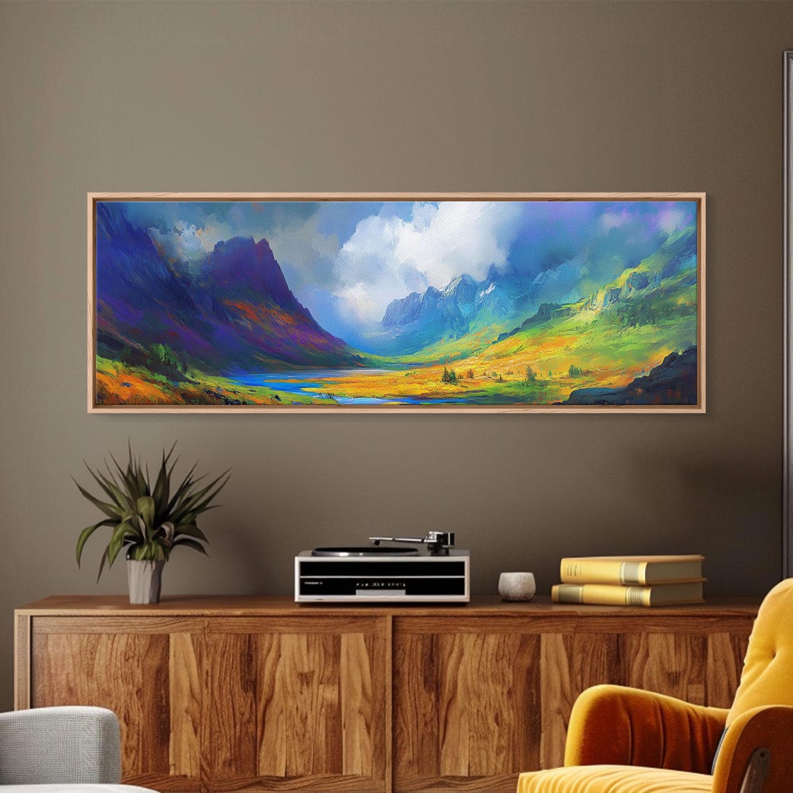 Colorful Fantasy Mountain Valley Purple Peaks Green Hills Poster - Image 2