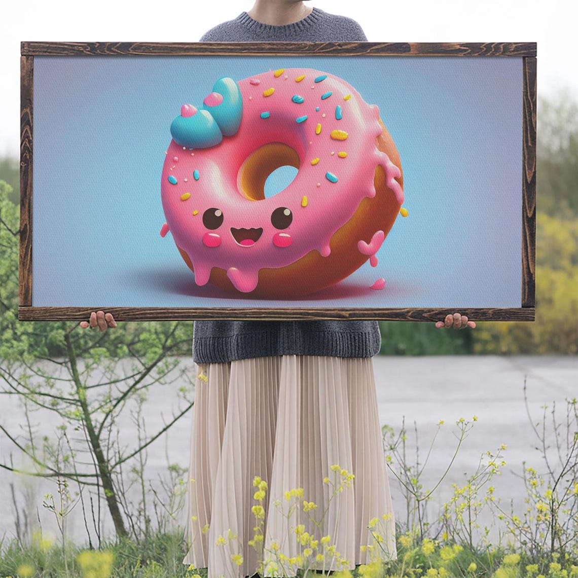 Kawaii Donut Art Framed Print Cute Kawaii Art Anime Style Wall Art - Image 2