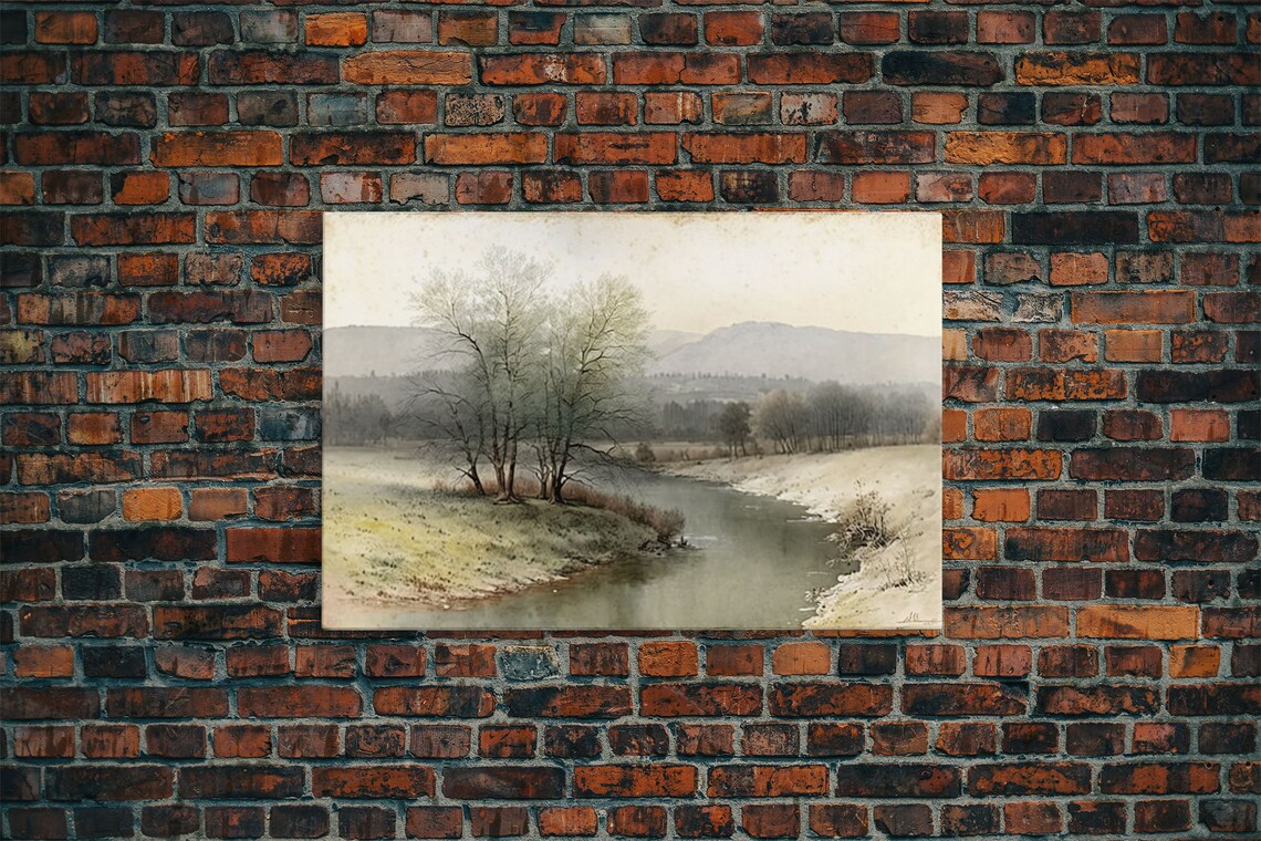 Rustic Vintage Landscape Art Print, Farmhouse Style