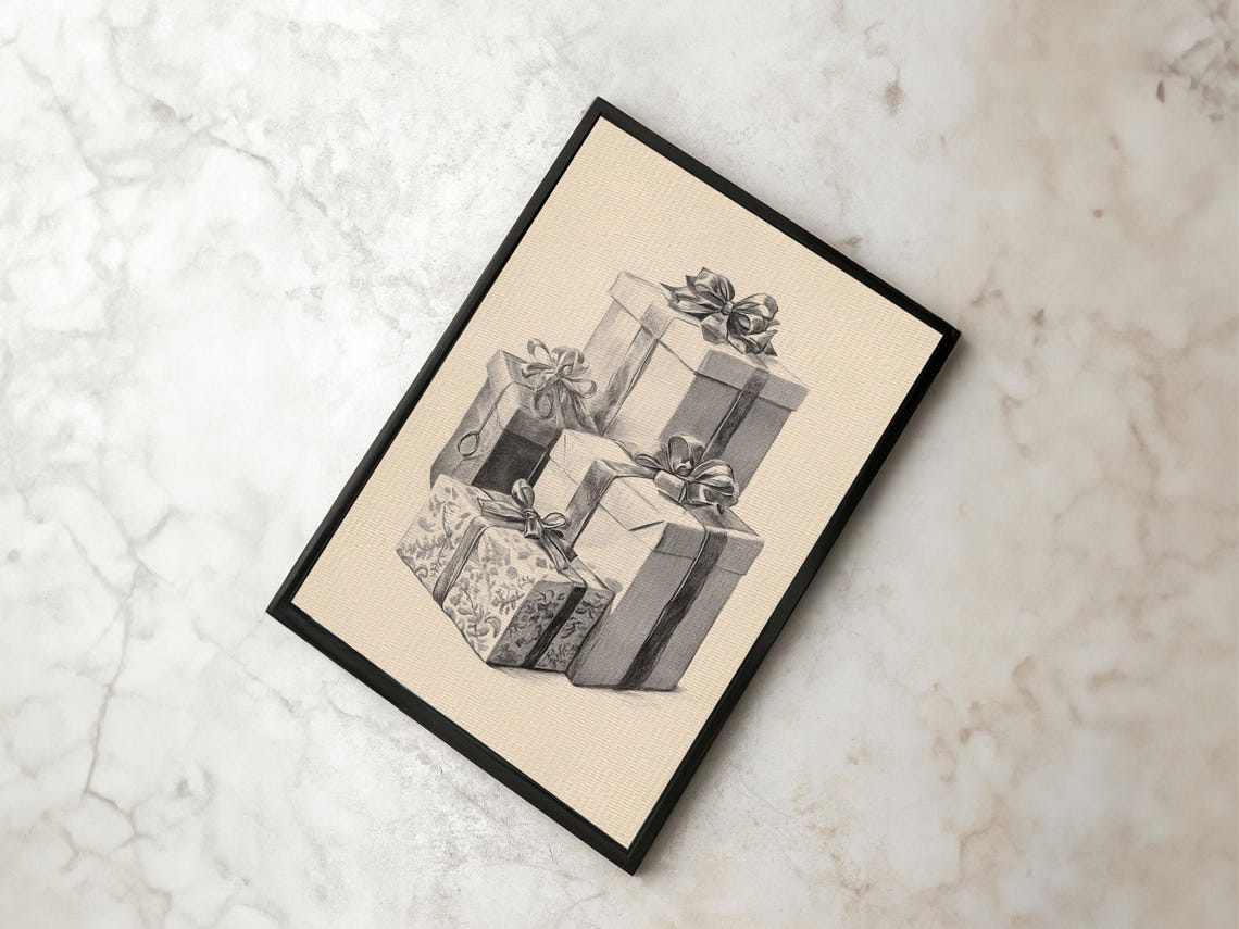 Christmas Gifts Sketch Minimalist Holiday Gift Boxes Pencil Art Poster - Image 6