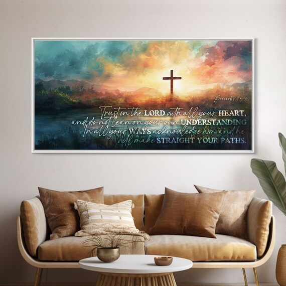 Proverbs 3:5-6 Trust in the Lord Cross Sunrise Scripture Verse Wall Art