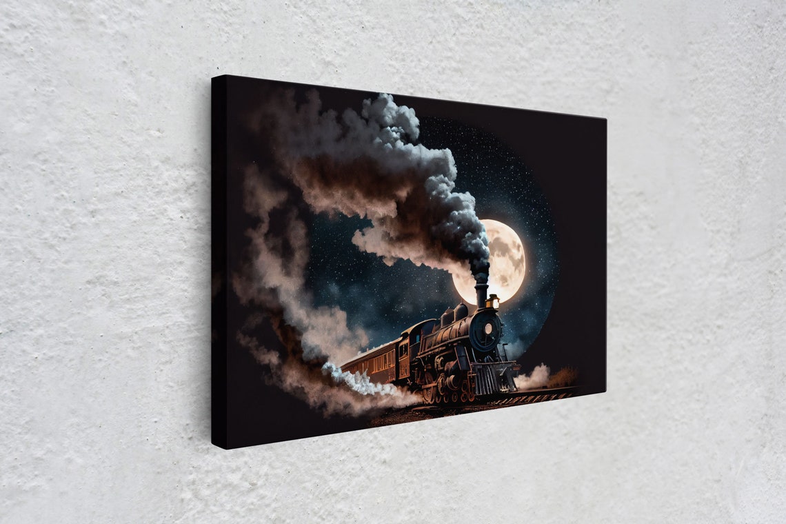 Steampunk Wild West Decor Steam Train At Midnight Framed Print - Image 4