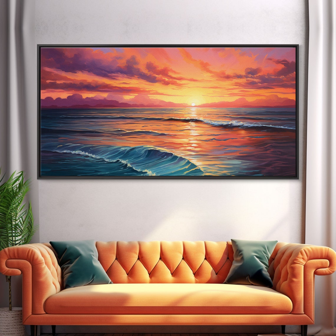 Ocean Sunset Waves Painting Vibrant Orange Purple Seascape Wall Poster - Image 5