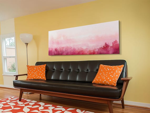 Light Pink Print Abstract Landscape Painting Horizontal Pastel Minimalist Boho Living Room Art Wabi Sabi Modern Wall Decor