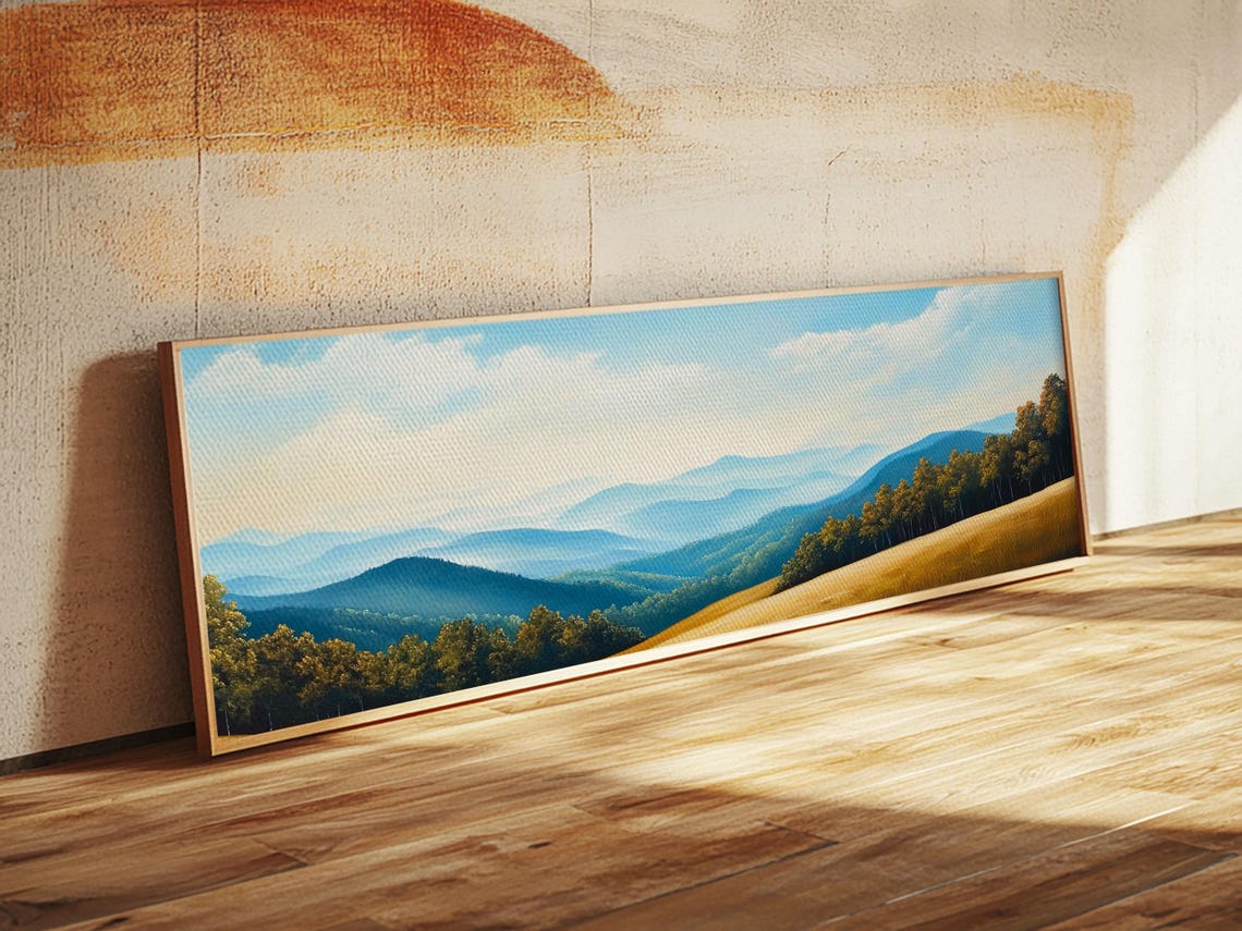 Blueridge Mountains Framed Print Blue Ridge Mountains Painting Panoramic Landscape Painting Horizontal Wall Decor - Image 5