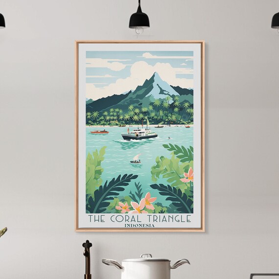 Coral Triangle Travel Art Framed Print Philippines Home Decor Travel Poster Vintage Wall Art Original Watercolor Painting